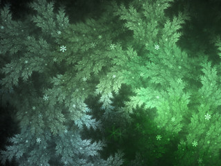 Fractal tree with falling snow, digital artwork for creative graphic design