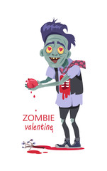Zombie Valentine Man Flat Vector Illustration