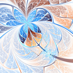 Light blue fractal butterfly or flower, digital artwork for creative graphic design