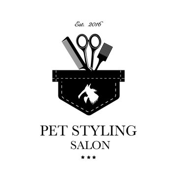 Logo for pet hair salon, styling and grooming shop, pet store for dogs and cats. Vector illustration