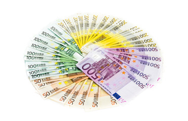 circle of euro banknotes money isolated on white background. bil