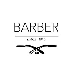 Logo for barbershop, hair salon with barber razor blades. Vector Illustration