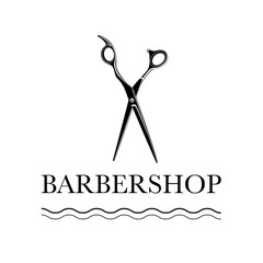 Logo for barbershop, hair salon with barber scissors. Vector Illustration