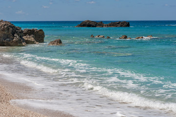 Landscape with the rocks at Megali Petra Beach, Lefkada, Ionian Islands, Greece