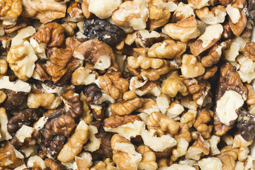 Background from a lot of fresh cracked walnuts