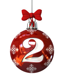 Red Christmas Ball Font Concept. Number 2. 3d Rendering Isolated on White Background