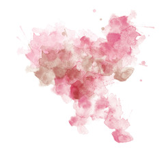 Pink and brown watercolor stains. Watercolor texture isolated on white.