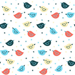 Seamless pattern with colorful funny birds. Vector background.