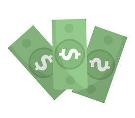 Dollar icon, flat design. Money dollars isolated on white background. Vector illustration, clip art