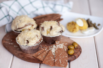 beef tongue with mushrooms in a cream sauce cheese