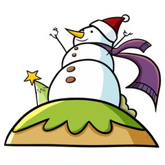 Funny snowman from low angle celebrating Christmas - vector.