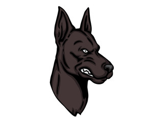 Angry Dog Breed Character Logo - Dark Brown Doberman