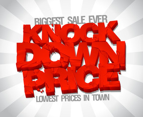 Knock down price, lowest price in town, sale design - obrazy, fototapety, plakaty