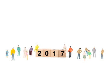 New year concept , Crowd of people with Wooden block Word 2017  on white background