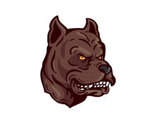 Angry Dog Breed Character Logo - Dark Brown Pitbull