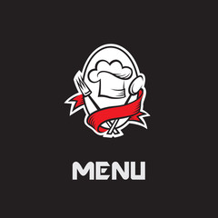 menu background of chef hat with spoon and fork