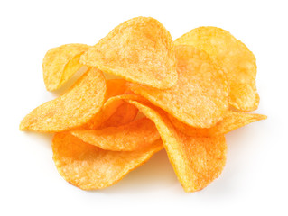 Potato chips isolated on white background.