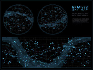 Detailed sky maps vector set
