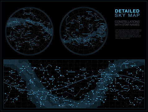 Detailed sky maps vector set
