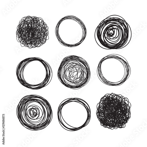 "Set of Hand Drawn Scribble Circles, vector design elements." Stock