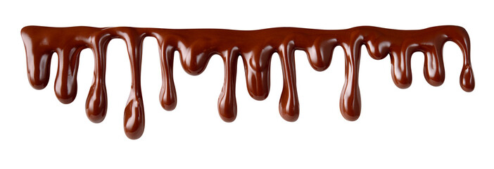 Melted hot chocolate syrup is dripping. Streams with drops isola