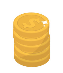 Coin stacks, flat design. Gold coins, cent, isolated on white background. Vector illustration, clip art