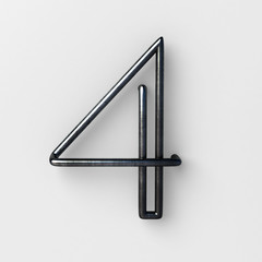 3d realistic Wire Font with shiny reflection and soft shadows. Number Four, 4. 3d rendering isolated.
