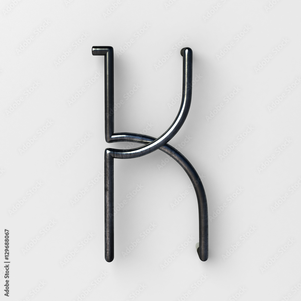Poster 3d realistic wire font with shiny reflection and soft shadows. letter k. 3d rendering isolated.