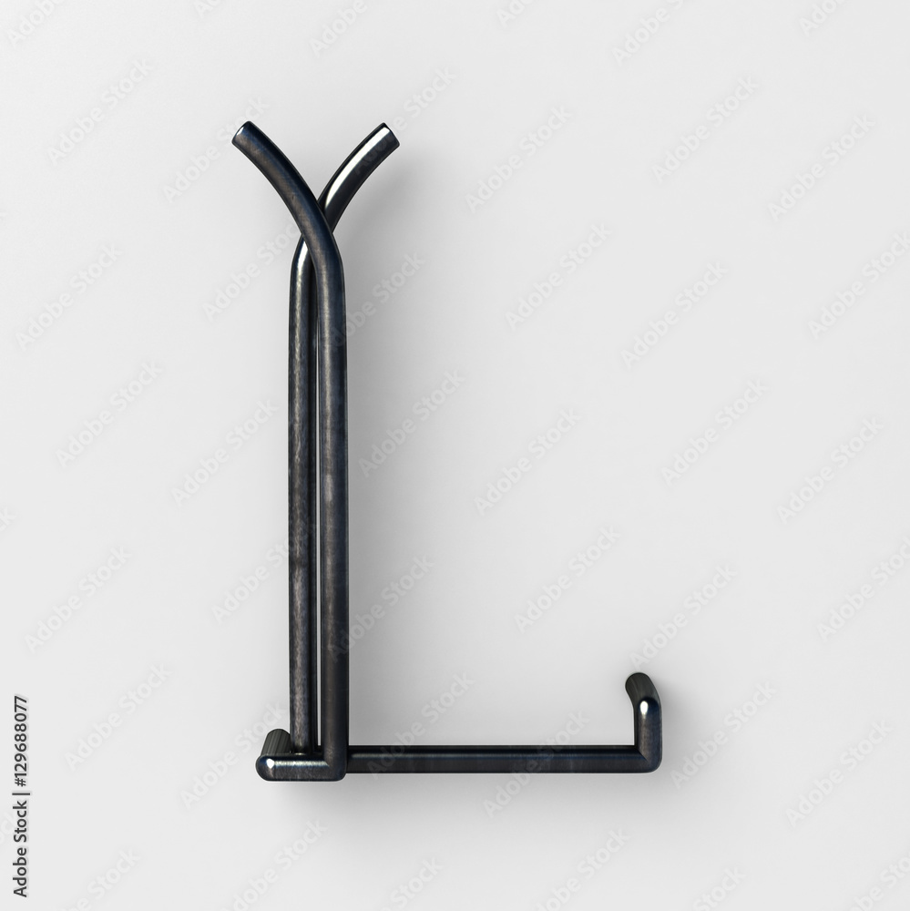 Poster 3d realistic wire font with shiny reflection and soft shadows. letter l. 3d rendering isolated.