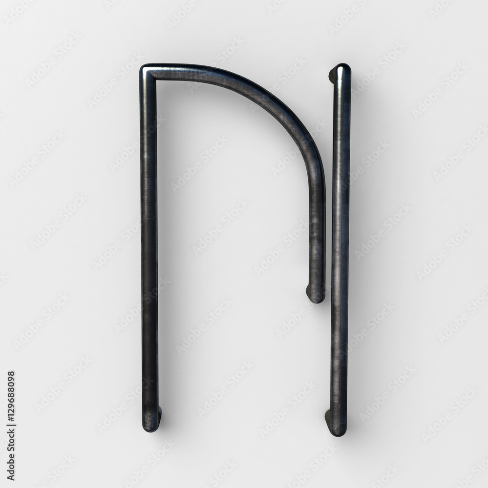 Poster 3d realistic wire font with shiny reflection and soft shadows. letter n. 3d rendering isolated.
