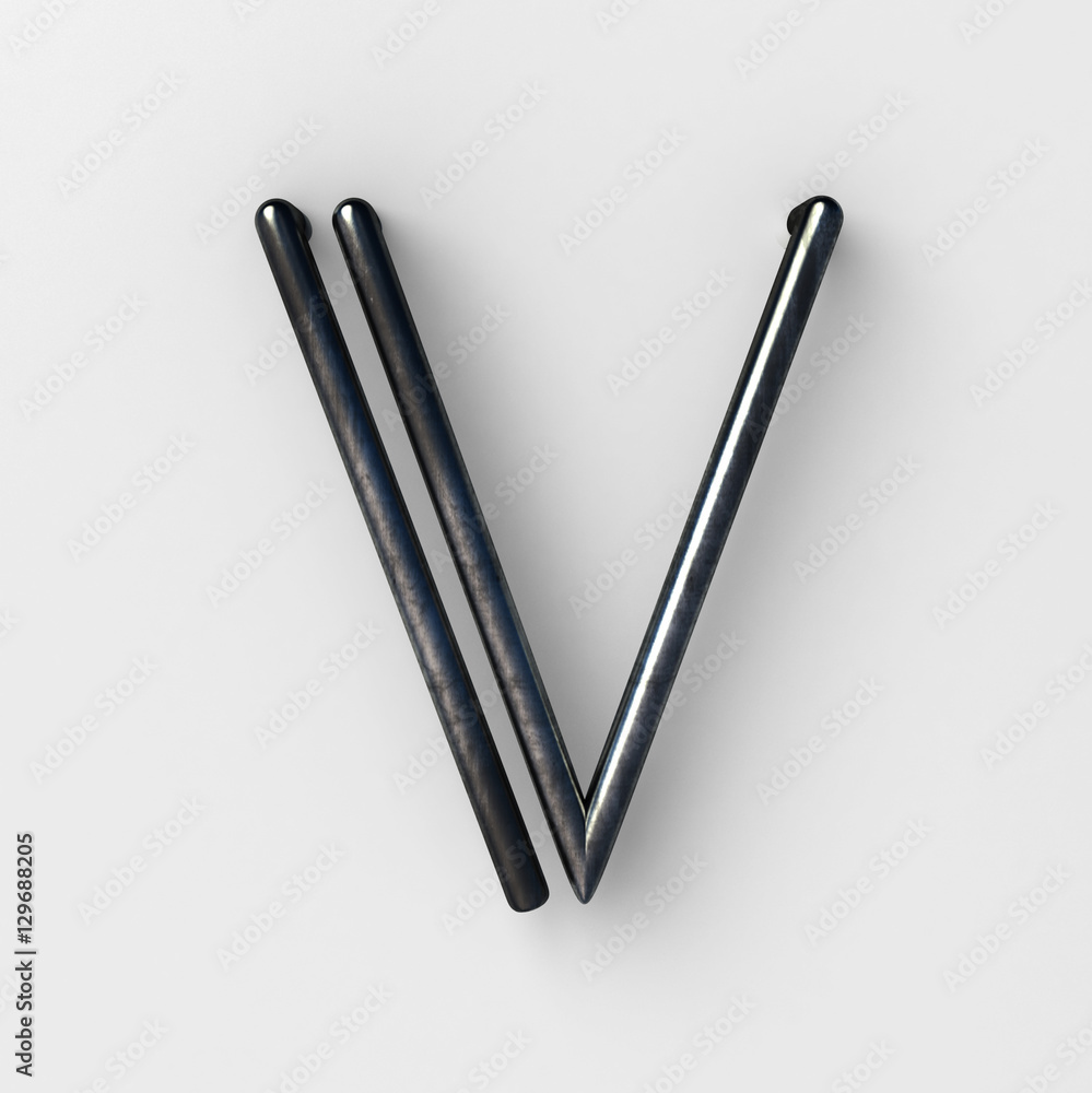 Aufkleber 3d realistic wire font with shiny reflection and soft shadows. letter v. 3d rendering isolated.