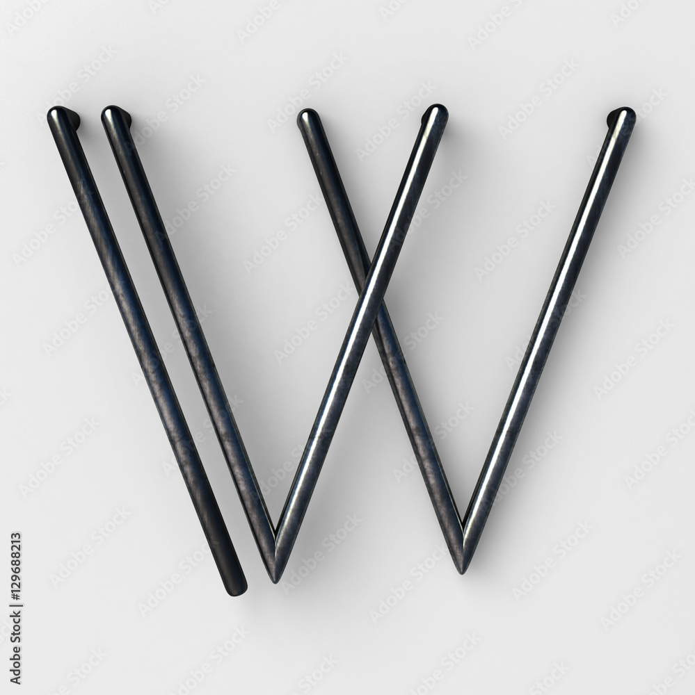 Aufkleber 3d realistic wire font with shiny reflection and soft shadows. letter w. 3d rendering isolated.