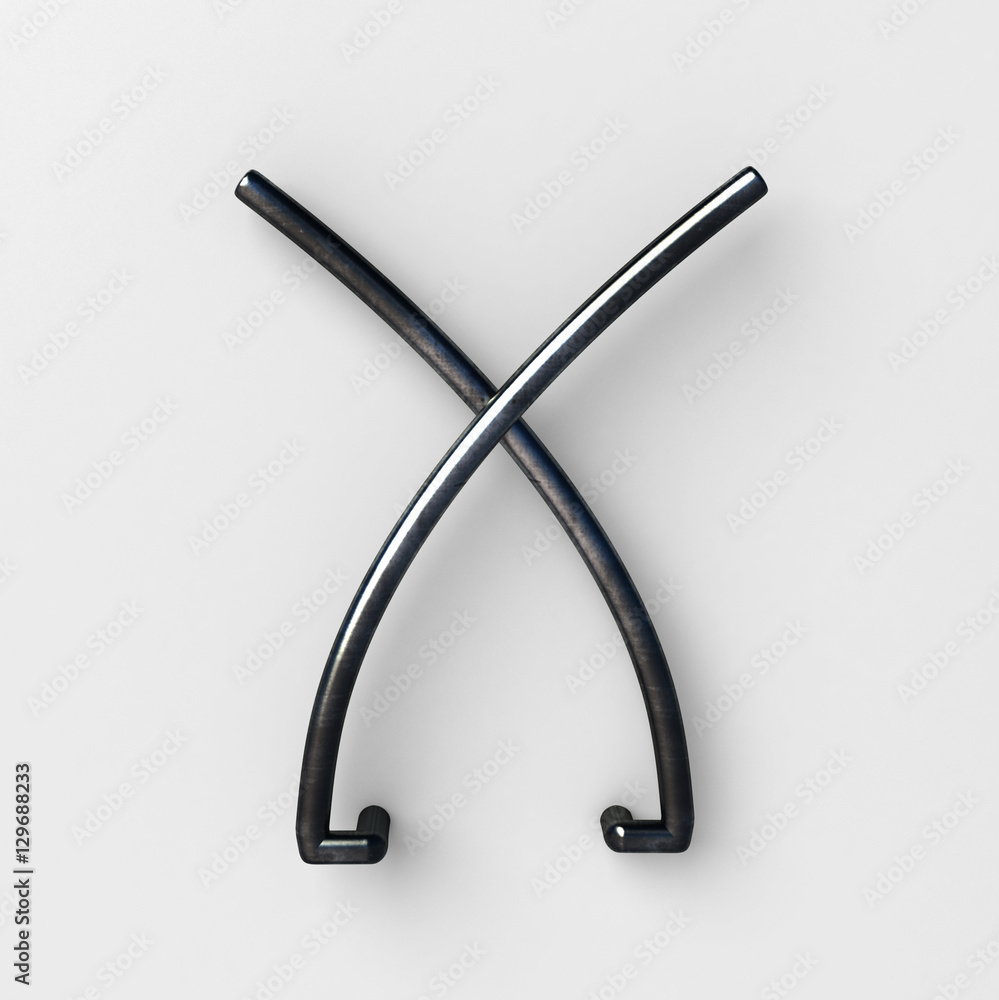 Aufkleber 3d realistic wire font with shiny reflection and soft shadows. letter x. 3d rendering isolated.