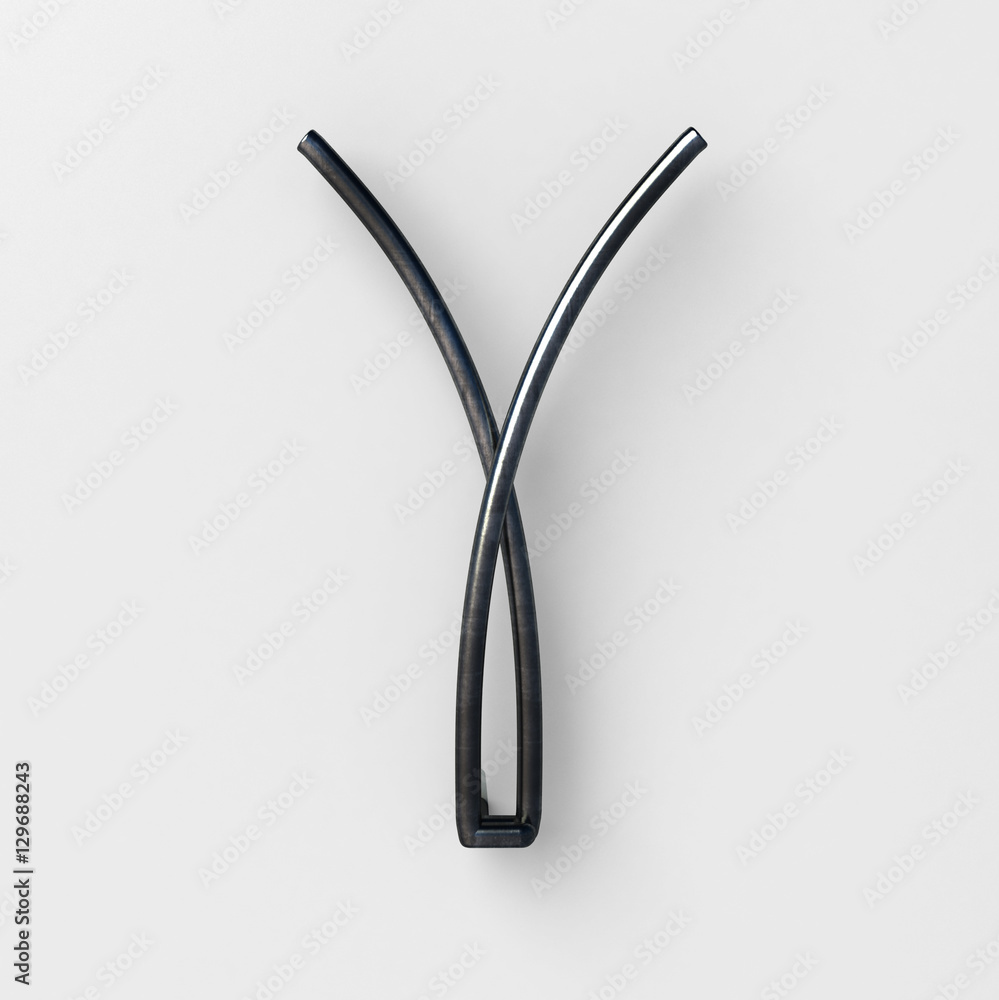 Poster 3d realistic wire font with shiny reflection and soft shadows. letter y. 3d rendering isolated.