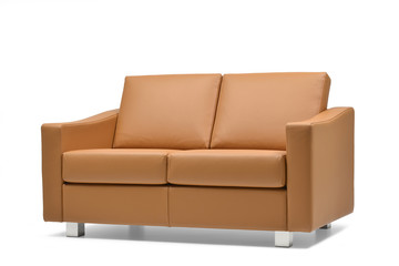 Brown leather sofa side view