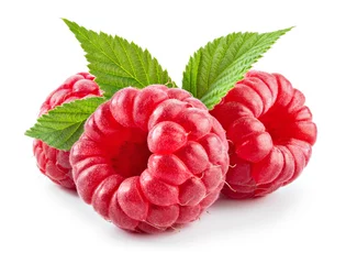 Poster Raspberry with leaves isolated on white background. © Tim UR