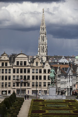 Fototapeta na wymiar Brussels, Belgium - April, 17 2016: View from Monts des Arts with view on the tower of cityhall. Brussels is the capital of Belgium and the de facto capital of the European Union.