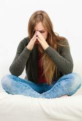 Obraz premium Young woman with painful sinus ache