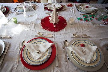 table set for christmas dinner
