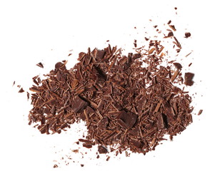 pile chopped chocolate isolated on white