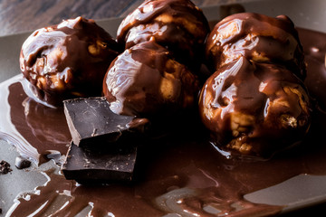 Profiteroles with chocolate cream.