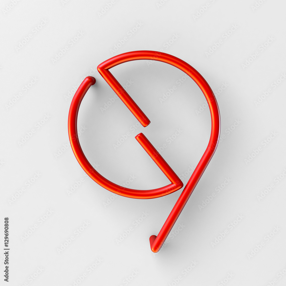 Poster 3d realistic red wire font with soft shadows. number 9. 3d rendering isolated on bright background.