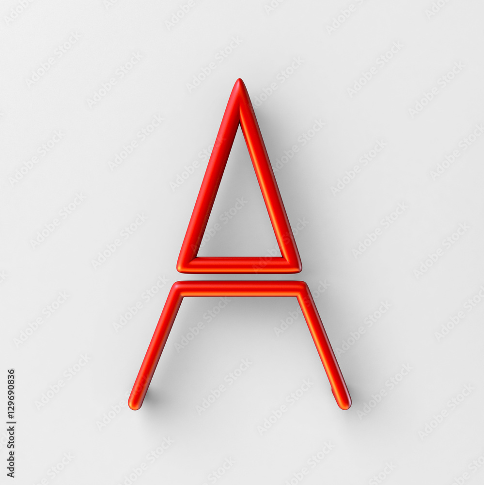 Poster 3d realistic red wire font with soft shadows. letter a. 3d rendering isolated on bright background.