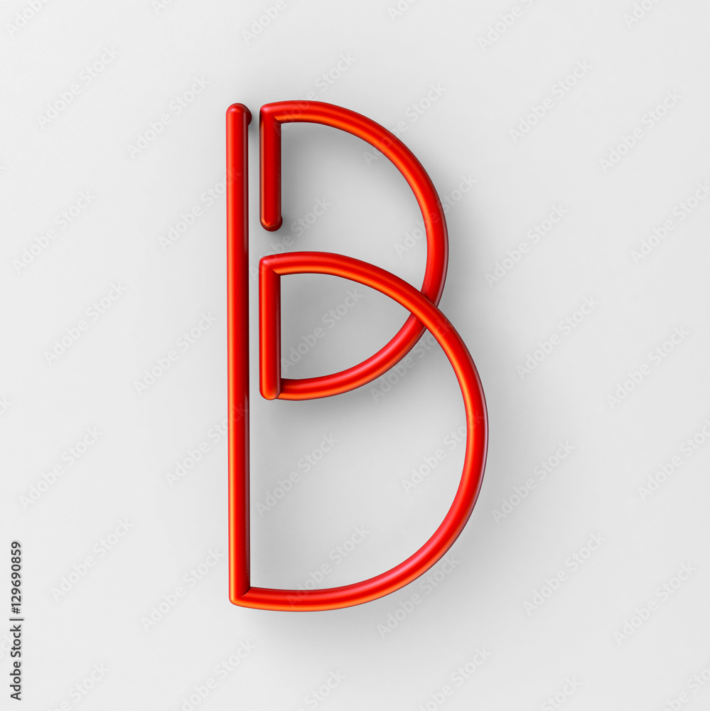 Poster 3d realistic red wire font with soft shadows. letter b. 3d rendering isolated on bright background.