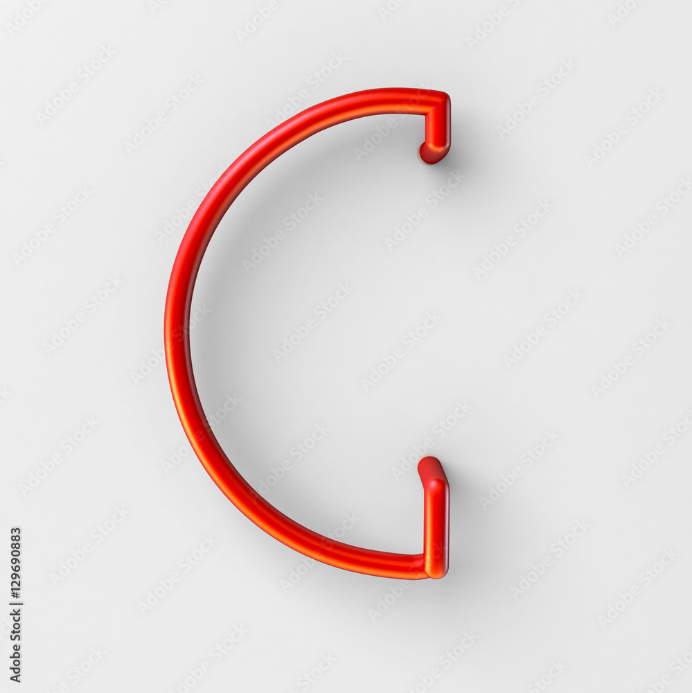 Aufkleber 3d realistic red wire font with soft shadows. letter c. 3d rendering isolated on bright background.