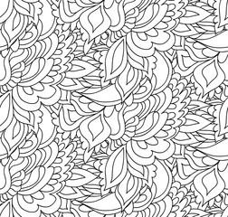 Floral seamless background doodle pattern. Vector illustration hand drawn. Line art , black and white.
