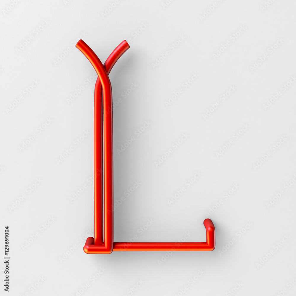 Aufkleber 3d realistic red wire font with soft shadows. letter l. 3d rendering isolated on bright background.