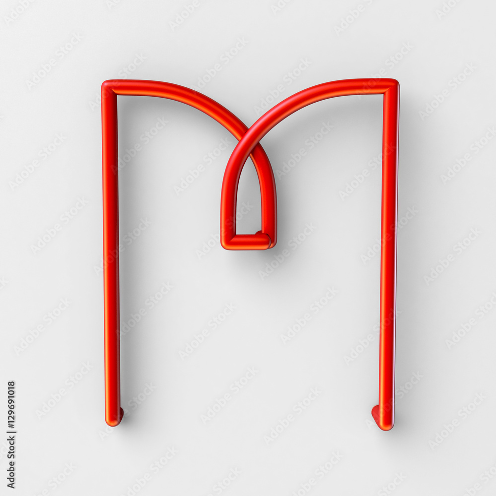 Aufkleber 3d realistic red wire font with soft shadows. letter m. 3d rendering isolated on bright background.