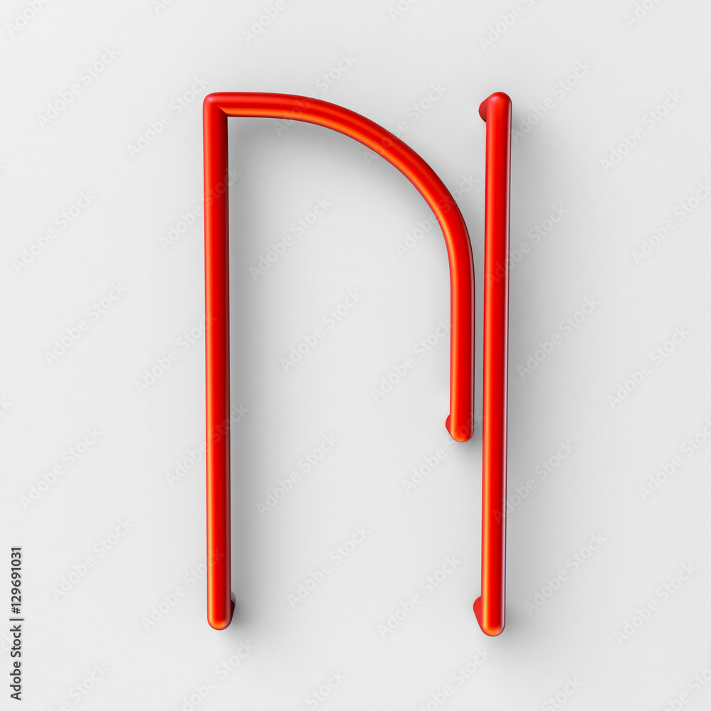 Poster 3d realistic red wire font with soft shadows. letter n. 3d rendering isolated on bright background.