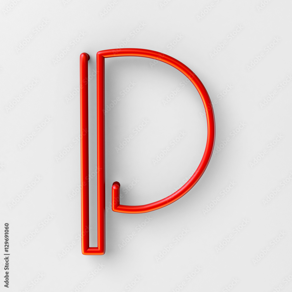 Aufkleber 3d realistic red wire font with soft shadows. letter p. 3d rendering isolated on bright background.